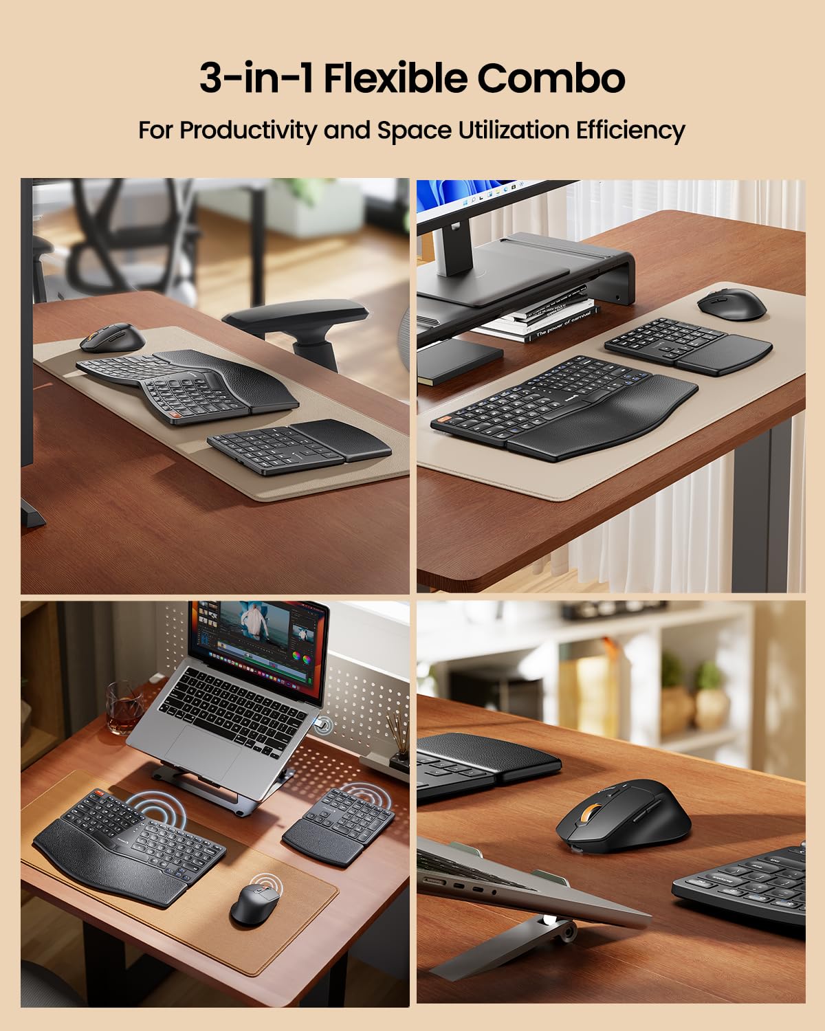 ProtoArc Ergonomic Keyboard Mouse, EKM04 2.4GHz Wireless Ergo Keyboard Mouse Combo, Separate Numeric Keypad, Split Design, Wrist Rest, Rechargeable, for Desktop, PC, Laptop, Windows