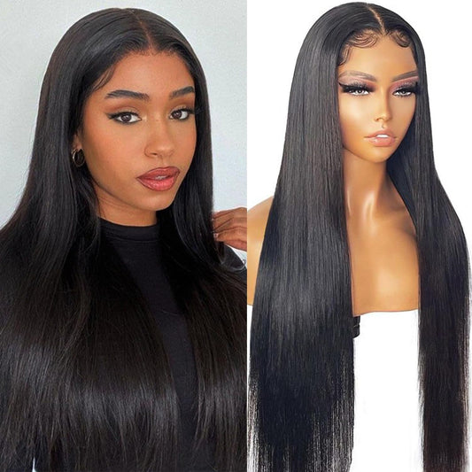 13x6 Lace Front Wigs Human Hair for Women 180 Density HD Transparent 24 Inch Straight Lace Front Wigs Human Hair Pre Plucked Glueless Lace Frontal Wigs Natural Black Color