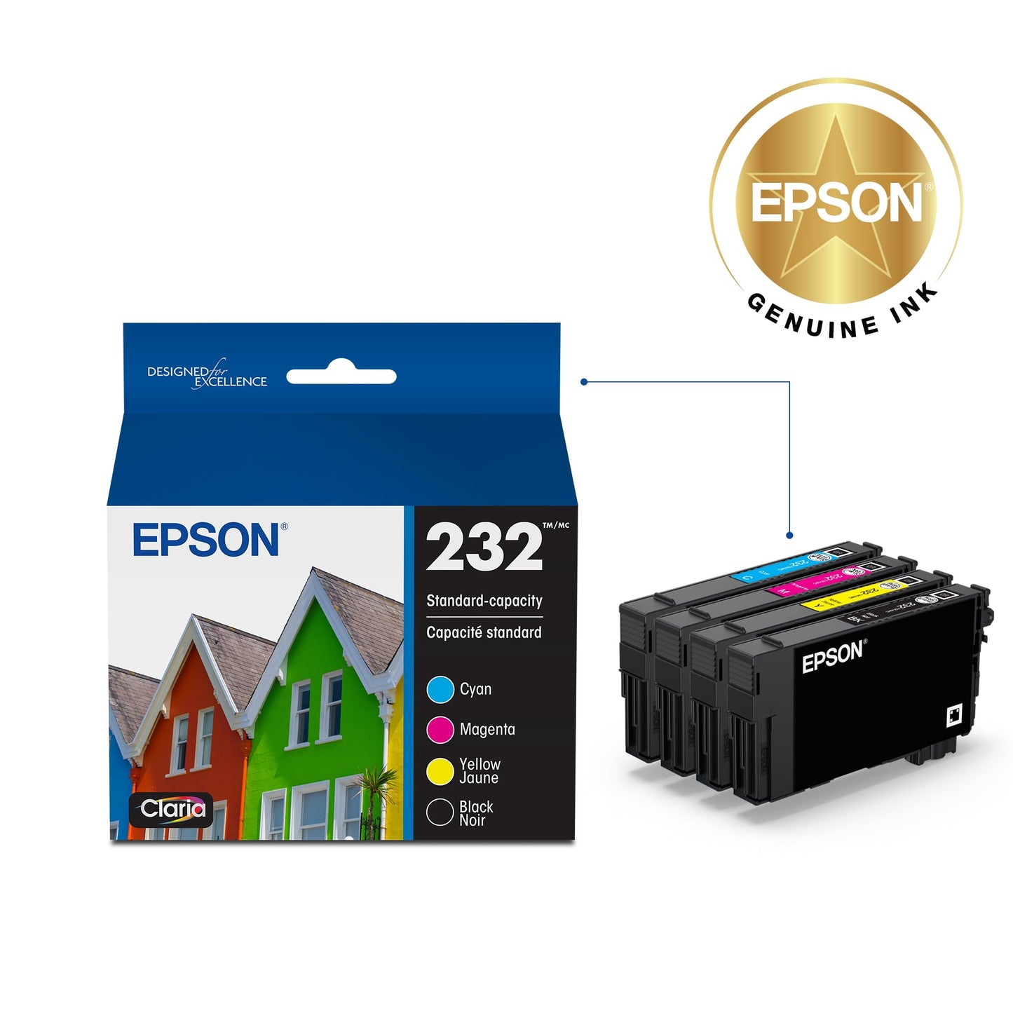 EPSON 232 Claria Ink Standard Capacity Black & Color Cartridge Combo Pack (T232120-BCS) Works with Workforce WF-2930, 2950 and Expression XP-4200, 4205