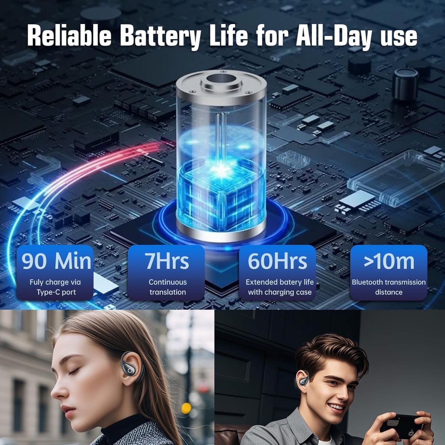 AI Language Translation Earbuds, LCD Touch Screen OWS Real-Time Translator for 144 Languages & Accents Headphones Translator Ideal for Travel Business Learning Translation Device Earphone
