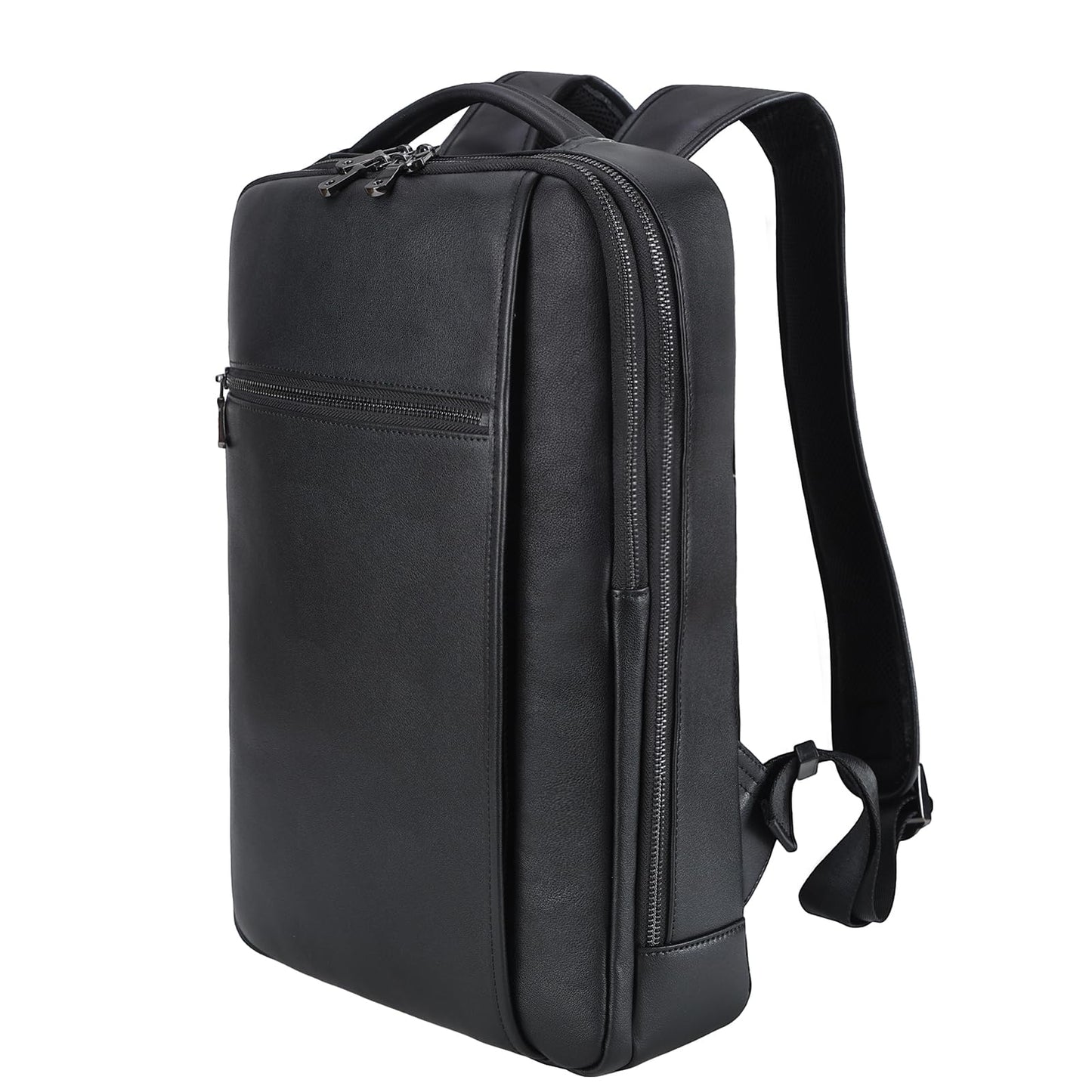Masa Kawa Slim Genuine Leather Business Backpack for Men Women 15.6" Laptop Bag Office Work Travel Small Thin Computer Casual Daypack, Black