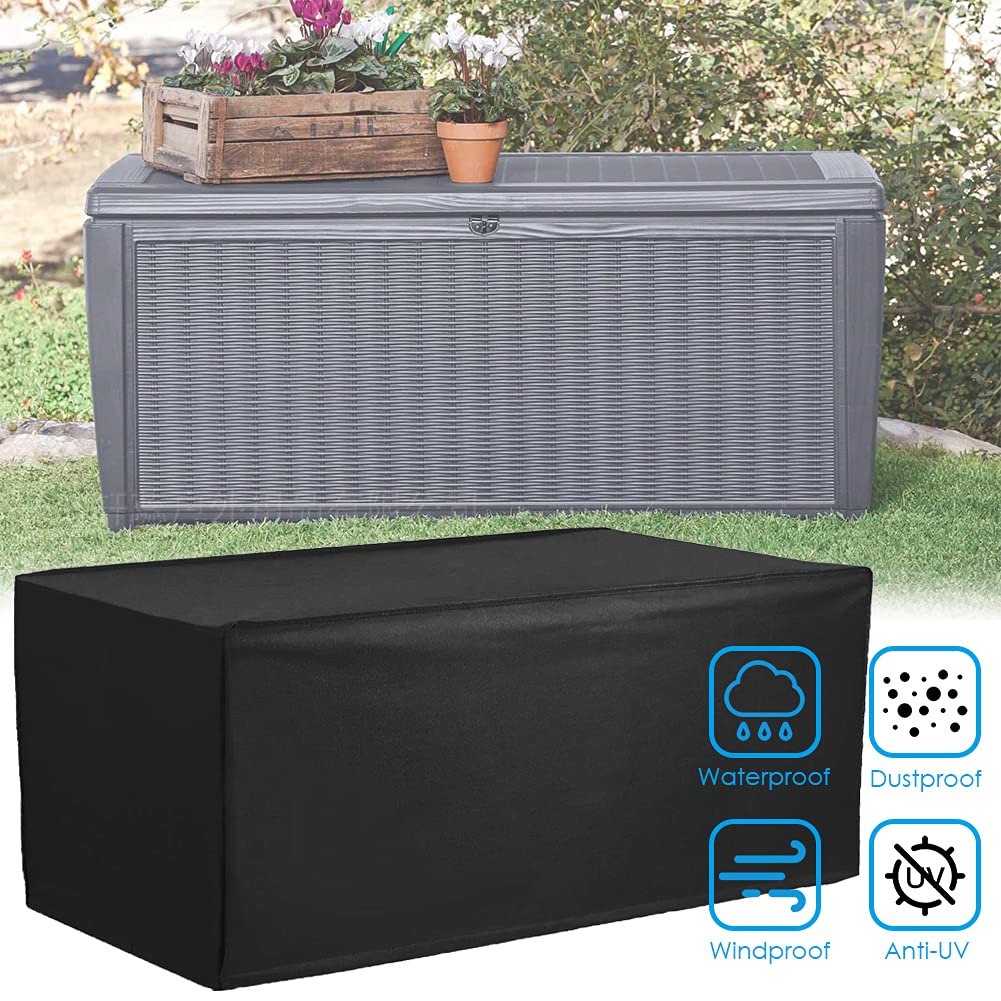 COOSOO Deck Box Cover Waterproof Heavy Duty Patio Ottoman Cover All Weather Protection Outdoor Large Deck Cover Rectangular for Keter Suncast Lifetime