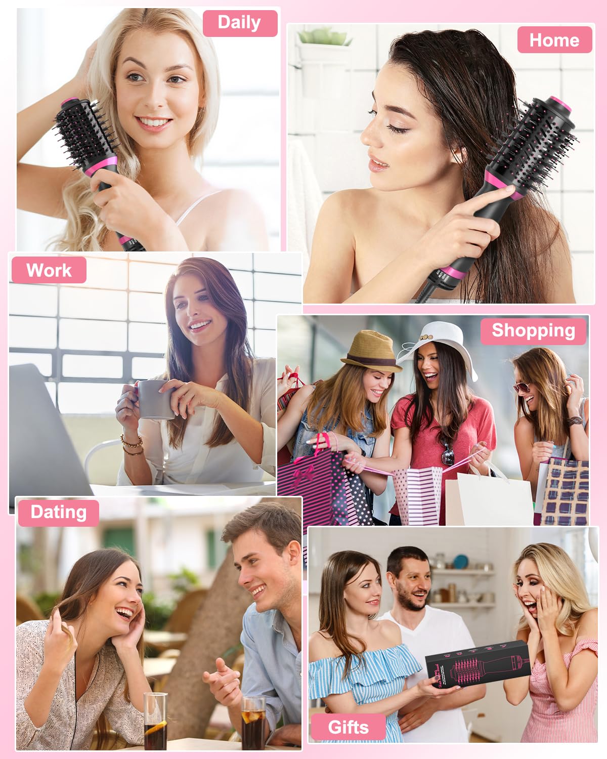 Professional Salon One-Step Hair Dryer & Hot Air Brush & Blower Brush with Advanced Tourmaline Ionic Technology, Multiple Heat Settings, Hair Styler for Smooth, Frizz-Free Results, Travel Friendly
