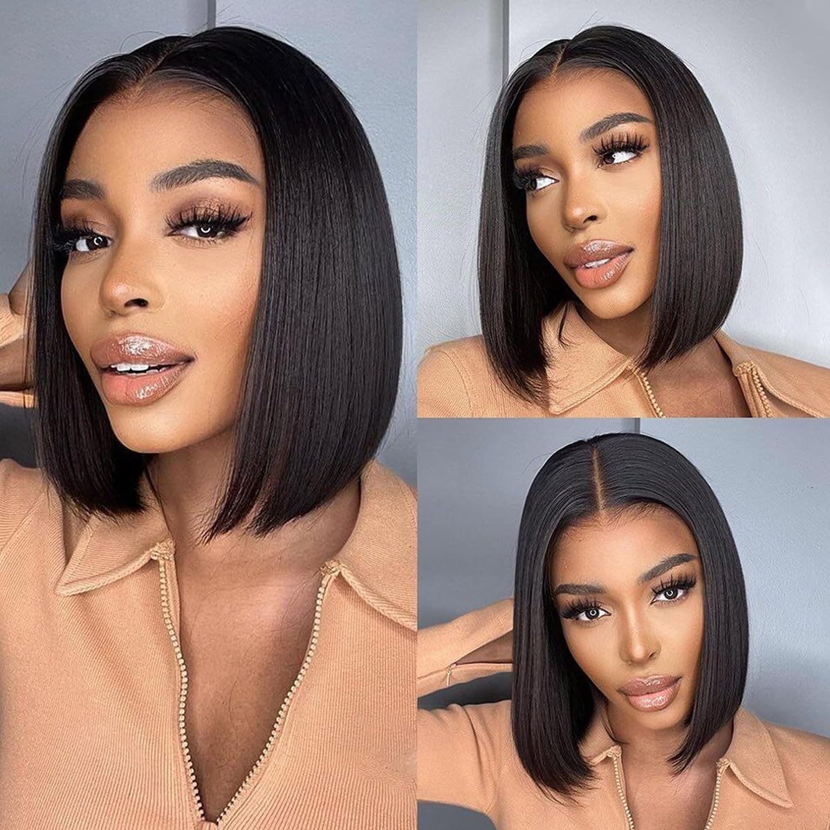 Bob Wig Human Hair 13x4 Lace Front Wigs for Black Women 10 Inch Straight Short Glueless Wigs Human Hair Pre Plucked Perruque Femme Humain Naturel 150% Density Black