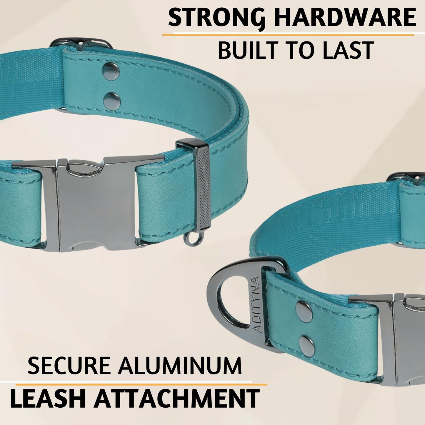 ADITYNA Leather Dog Collar with Metal Buckle - Heavy-Duty, Adjustable for Large & Extra Large Dogs - Walking & Training (Blue, Fits 19-30" Necks)