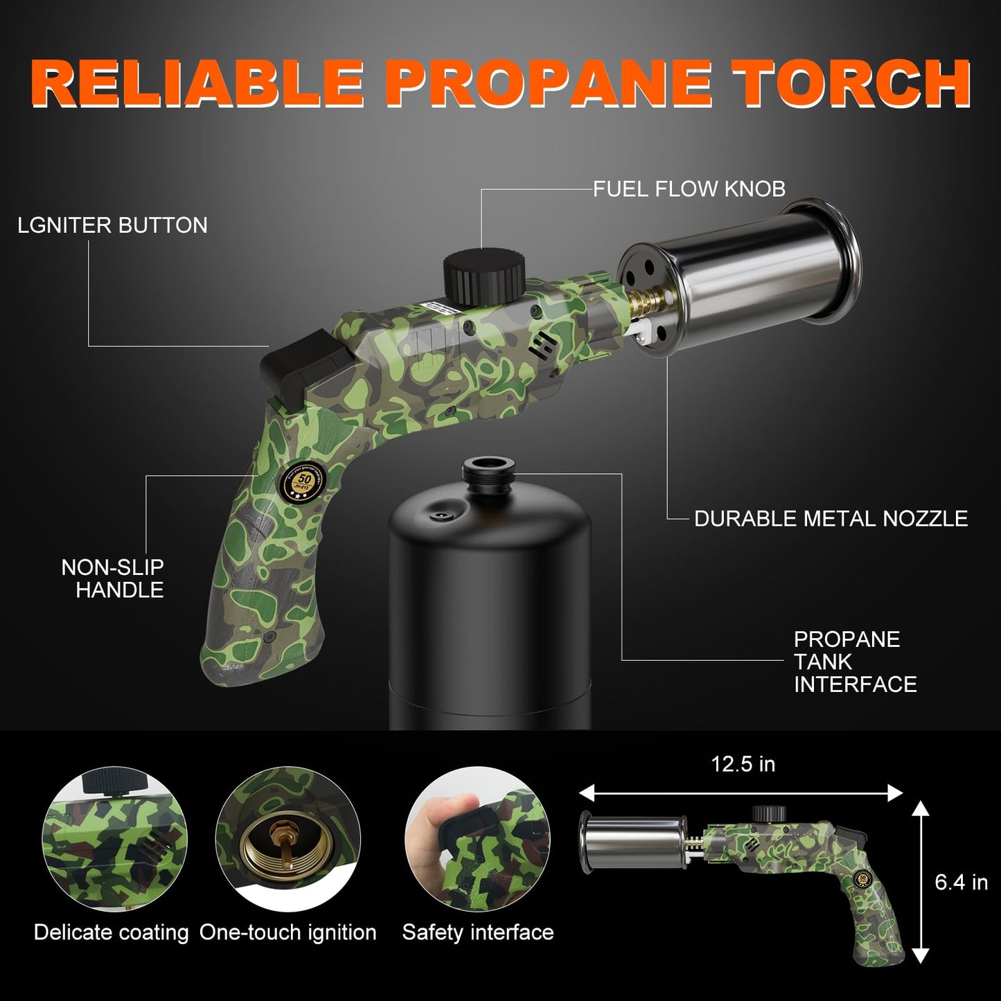 Kitchen Torch, Adjustable Cooking Torch with Built-in Igniter, Powerful BBQ & Kitchen Torches for Cooking, Searing Steak, Charcoal Starter