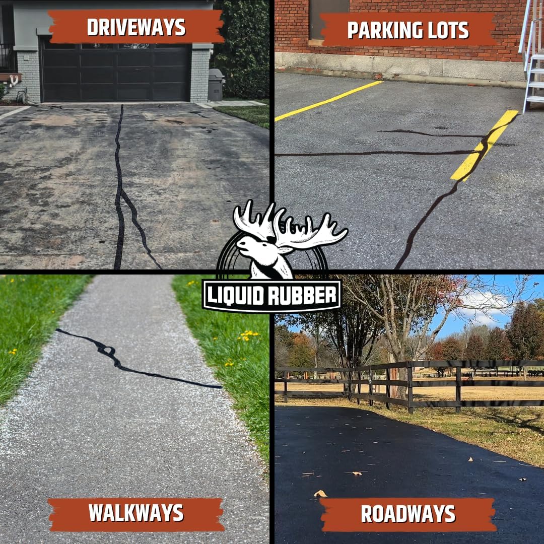 Liquid Rubber Asphalt Crack Filler - Professional-Grade Self-Leveling Waterproof Sealant for Driveway, Parking Lot & Walkway Cracks - Black 10oz - Helps Stop Water Intrusion & UV Damage - 4 Pack