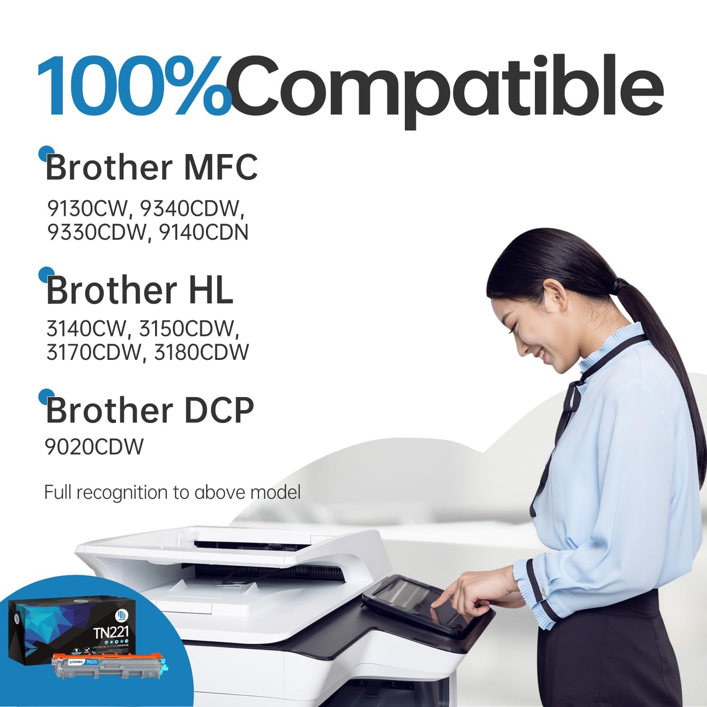 Gotoners TN221 TN225 Toner Cartridge for Brother MFC-9130CW MFC-9330CDW MFC-9340CDW HL-3170CDW HL-3140CW Laser Printer Work with Brother 9130 9330 9340 3170 3140 Ink(4 Pack, Black Yellow Cyan Magenta)