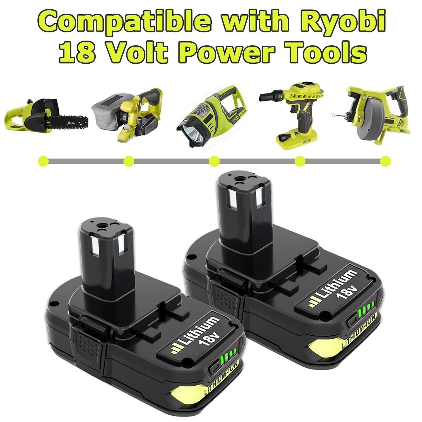 2Packs 18V 3000mAh Replacement Battery and Charger Compatible with Ryobi 18V Battery Lithium P102 P103 P104 P105 P107 P108 P109 P122 Battery Cordless Power Tools