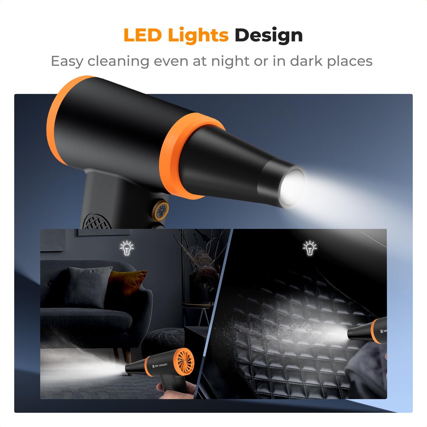 K&F CONCEPT Compressed Air Duster with LED Lights, Powerful Wind Air Blower Electric | Brushless Motor | 5 nozzles 3 Brushes| for PC Computers Keyboard Home Car Pet Hair Cleaning, Inflation, Drying