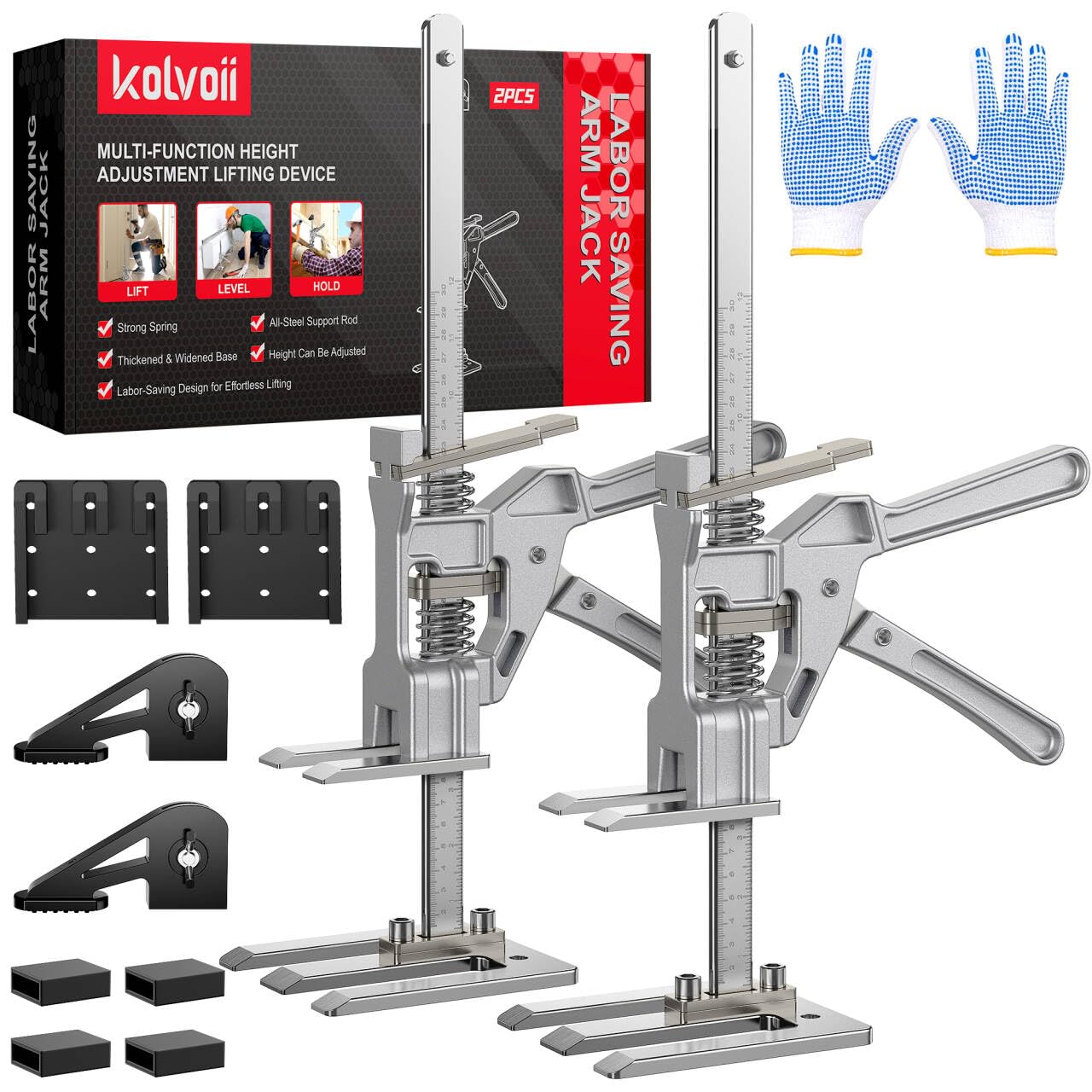 Kolvoii Labor Saving Arm Jack, 2 Pack Stainless Steel 15.6 Inch Furniture Jack Lifter, Multi-Function Height Adjustment Hand Jacks for Lifting and Leveling