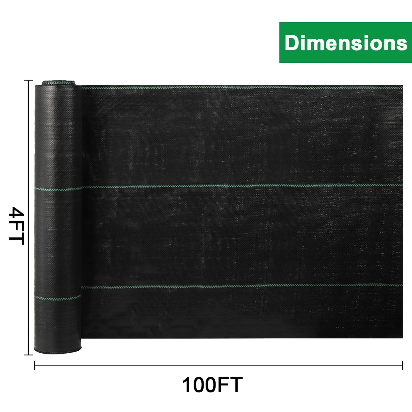 Suwimut 4ft x 100ft Weed Barrier Landscape Fabric, Woven Heavy Duty Weed Control Fabric Garden Ground Cover Weed Cloth Gardening Mat for Outdoor Flower Bed, Easy Setup