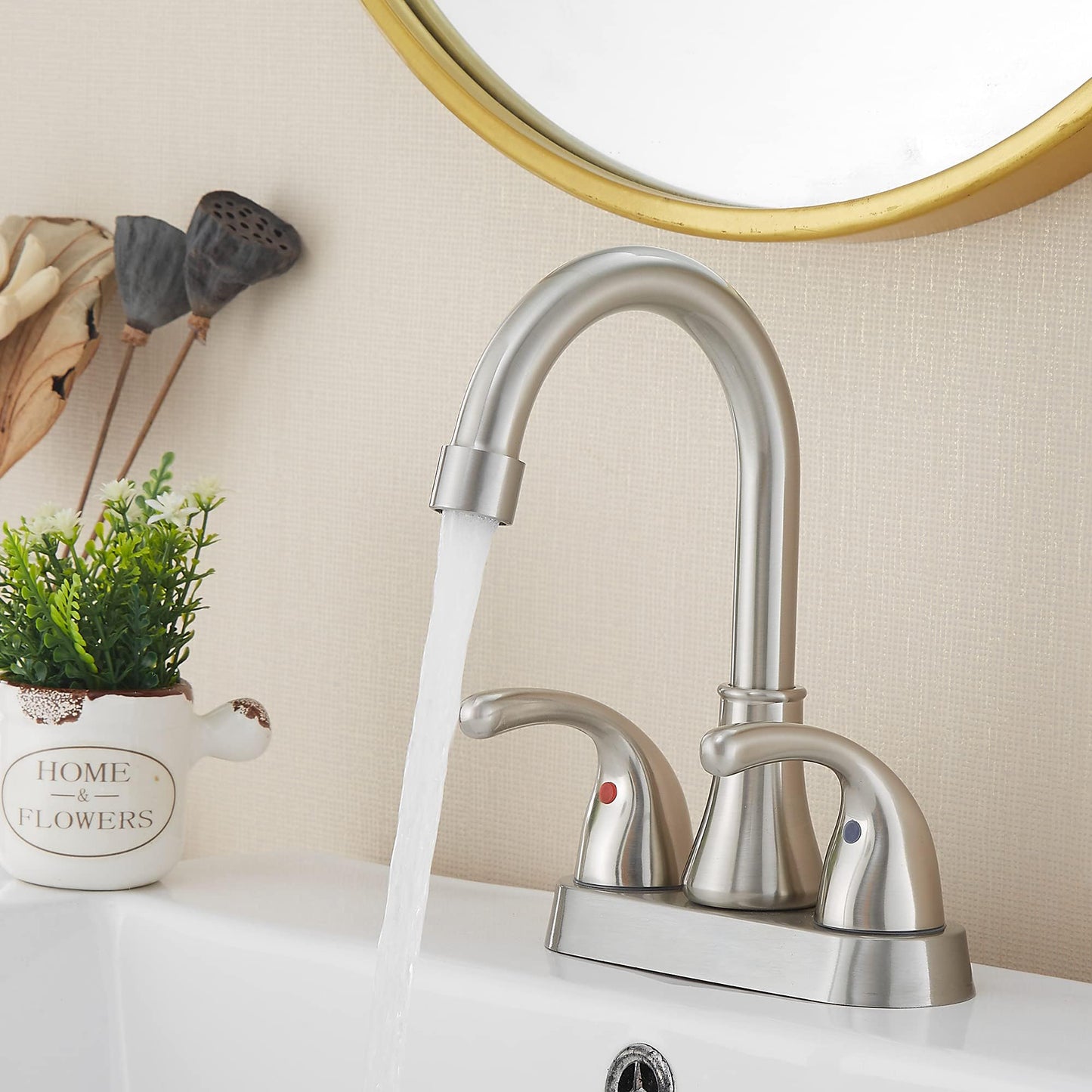 Fransiton 2 Handle 3 Holes Bathroom Sink Faucet with Pop Up Drain 360 Degree High Arc Swivel Spout Lavatory Faucet (Brushed Nickel)