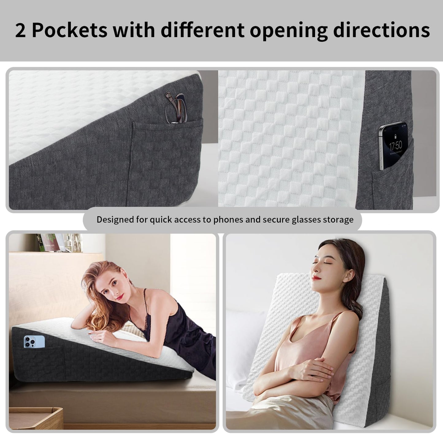 Bed Wedge Pillow for Sleeping Memory Foam Pillow Reading Pillow for Bed Post Surgery, Heartburn and Acid Reflux, Incline Elevated Back Support, Relief Neck Pain