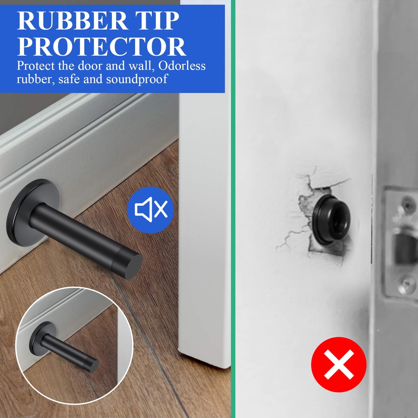 Supkiir 10Pcs Door Stop, 3.5 Inch Heavy Duty 304 Stainless Steel Door Stopper with Rubber Tips Bumper, Wall Mounted Door Holder Protection Sound Dampening, Matte Black
