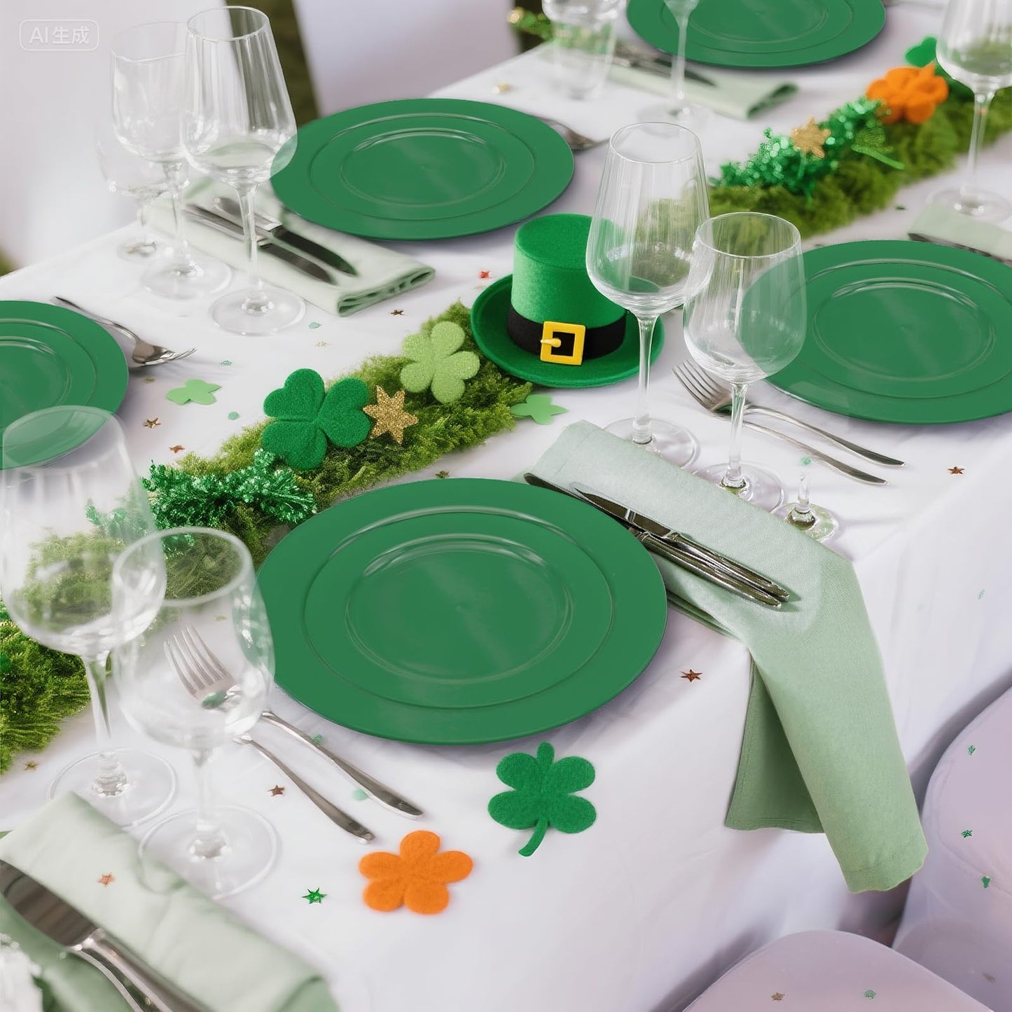 joy akkess 50 PCS Green Plates Disposable, Heavy Duty Green Plastic Plates include 25 Dinner (10.25") & Dessert (7.5") for Birthday, Christmas