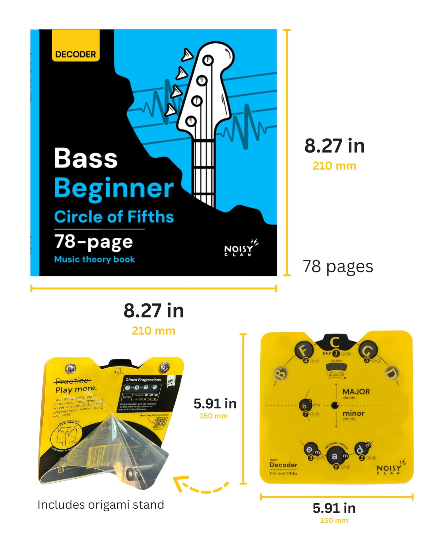 Bass Circle of Fifths Decoder Wheel + 78-Page Music Theory & Songwriting Guide – Color-Coded Bass Guitar Learning Tool for Chords, Keys, Scales & Progressions – Built Practice, Lessons & Gigs