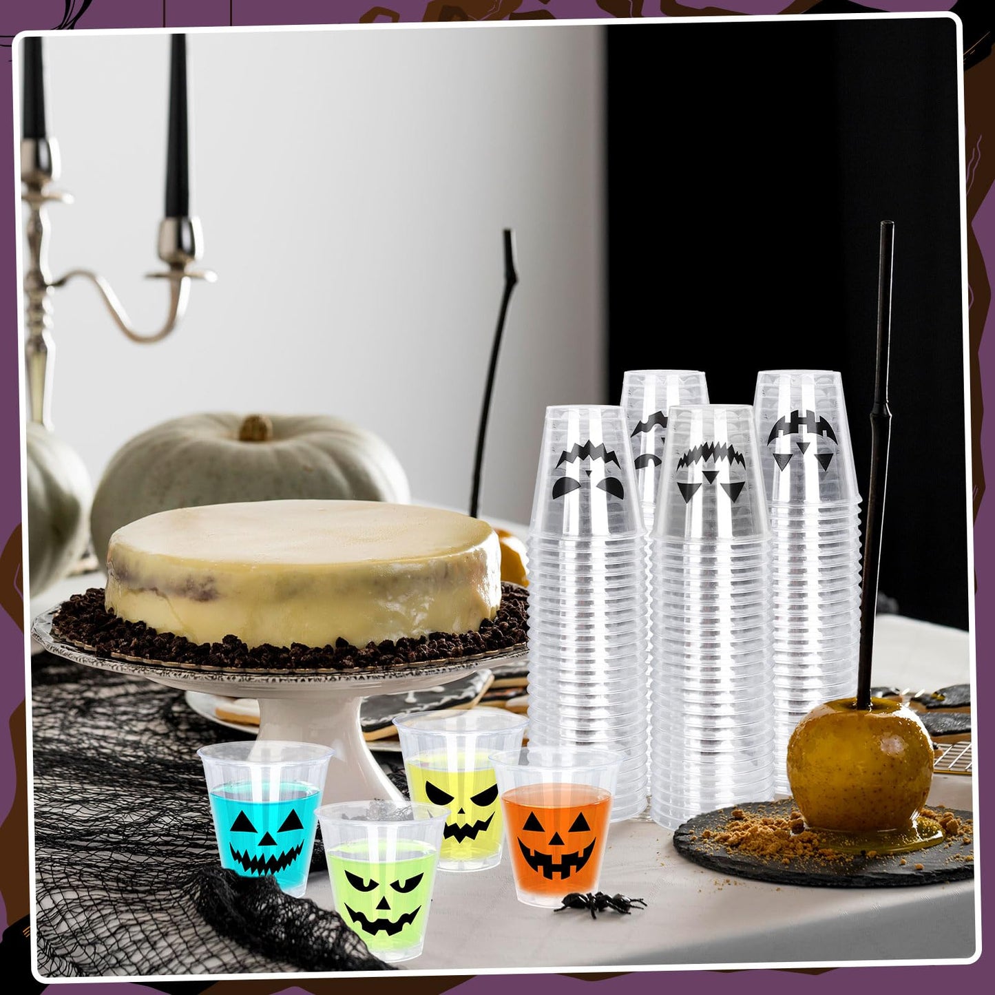 Whaline 80Pcs Halloween Plastic Shot Glass Bulk 2Oz Funny Pumpkin Face Mini Shot Cups Disposable Clear Drinking Tasting Sample Cup for Trick or Treat Party Supplies