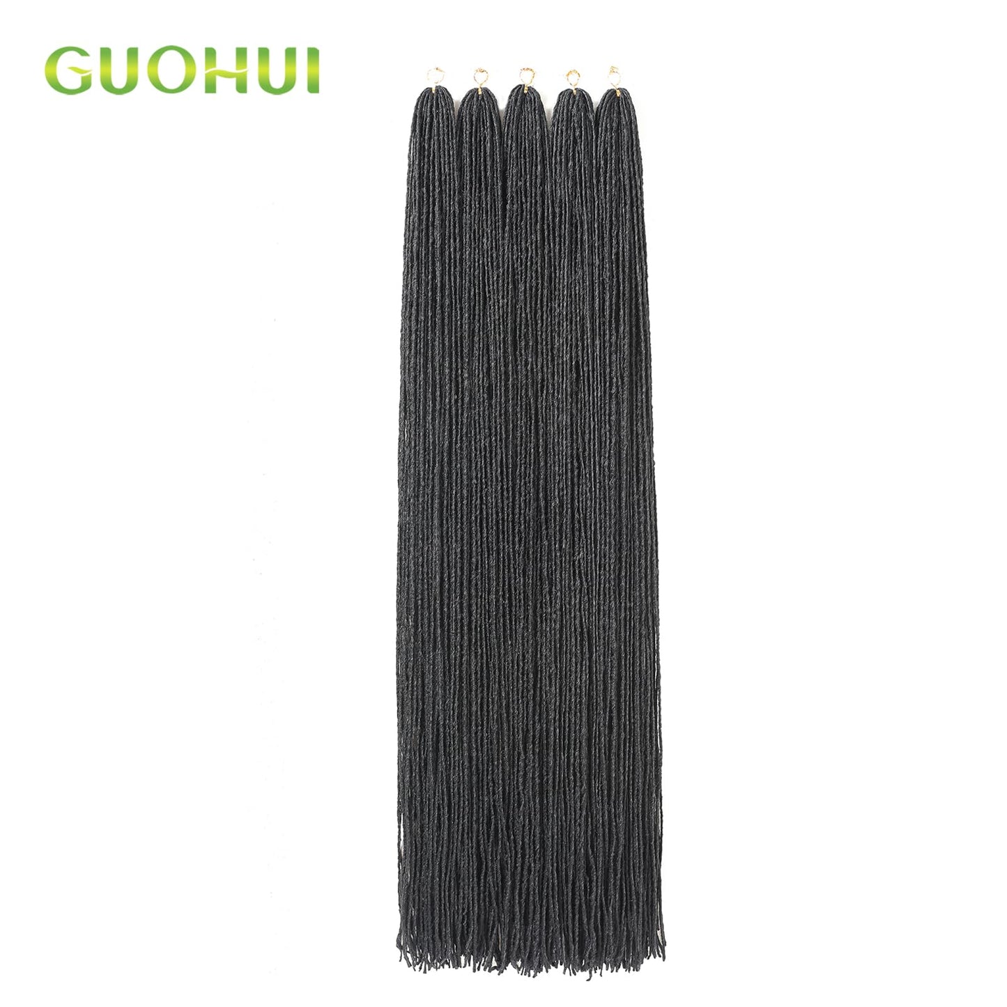 GUOHUI Micro Faux Locs Crochet Hair, 36 Inch 5 Packs Color Natural Black DIY Braids Straight Styles (36",1B)