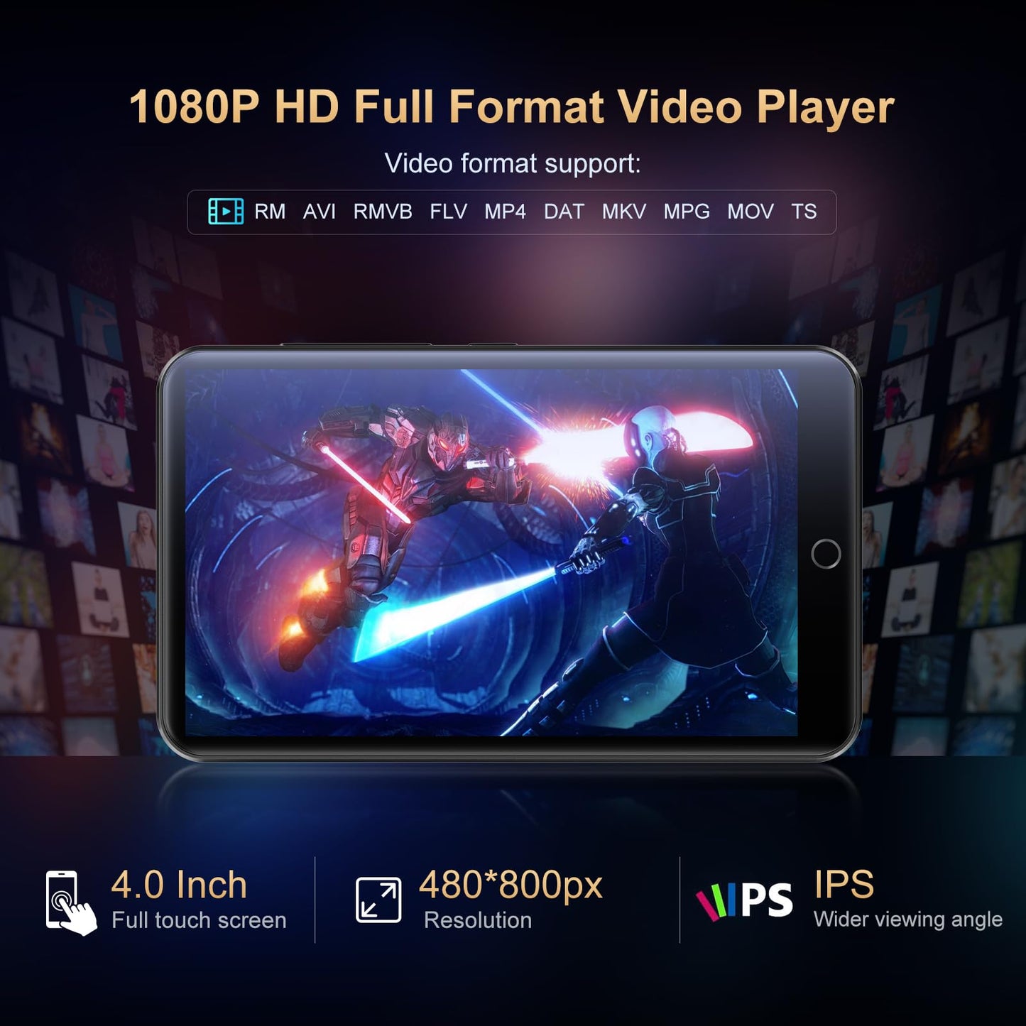 80GB MP3 Player with Bluetooth and WiFi, Mp3 & Mp4 Music Player with Spotify, Amazon Music, Deezer, Audible, Browser, 4.0" IPS Touch Screen Android Player with Speaker, FM Radio, Up to 512GB（Black）