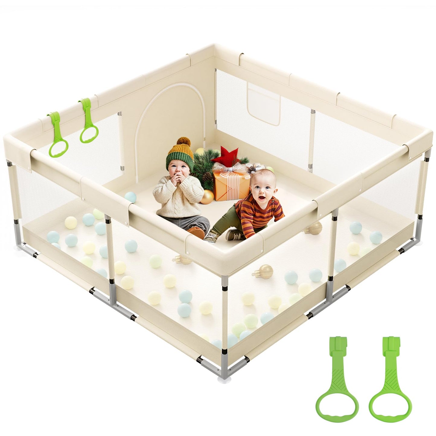 Mloong Baby Playpen for Toddler Beige - 47x47 Play pen for Babies and Toddlers,Beige Baby Play Yard,Fence Play Area Activity Center,Corral Para Bebé