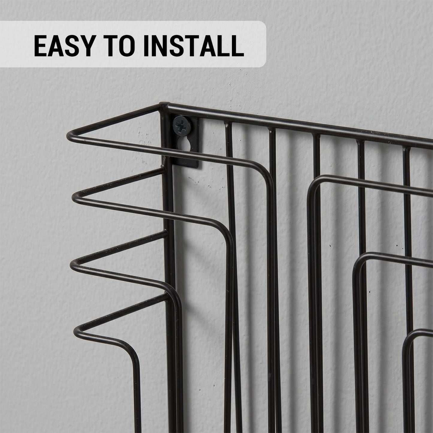 MyGift Modern Design Black Metal Wire Wall Mounted Magazine and File Folder Holder Organizer Rack