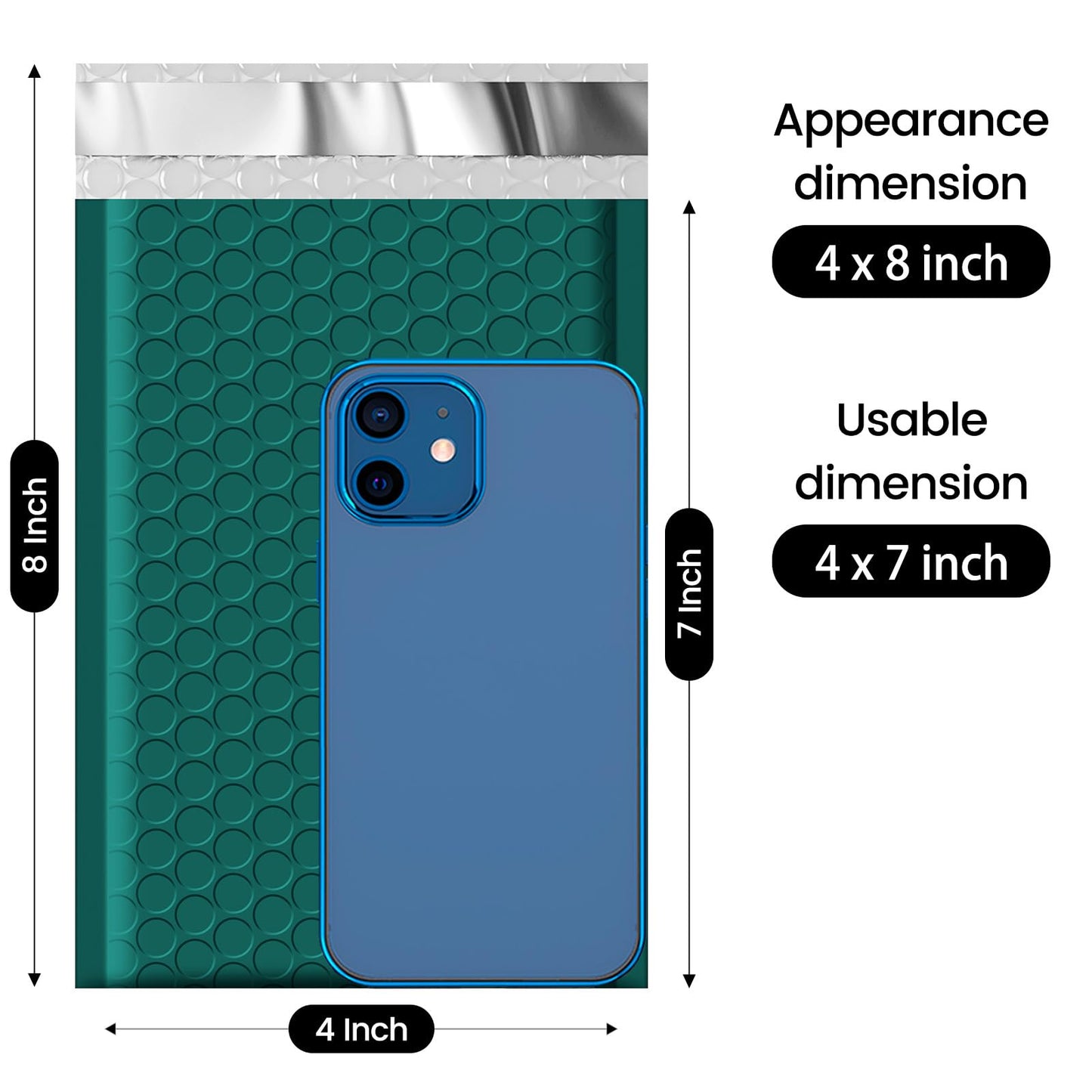 Fuxury Bubble Mailers 4x8" 200 Pack Self Seal Bubble Envelopes Padded Mailers Usable Size 4x7" Forest Green Padded Envelopes for Small Business Envelope Mailers