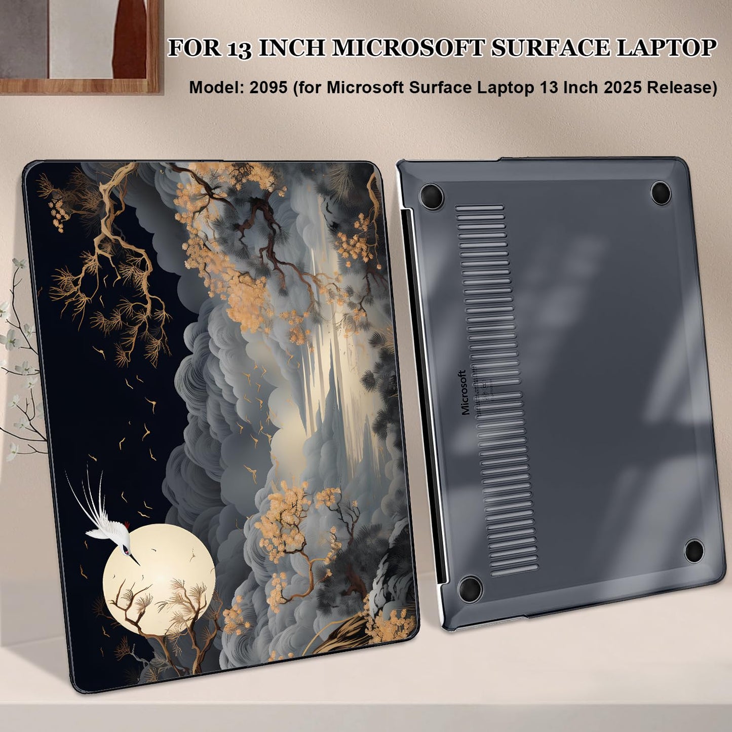 LCMOCICO Slim Protective Case for Microsoft Surface Laptop 13 inch Copilot+PC 2025 (Model 2095), Lightweight Anti-Scratch Printed Pattern Plastic Hard Shell Case Cover, Tide Illustration 2