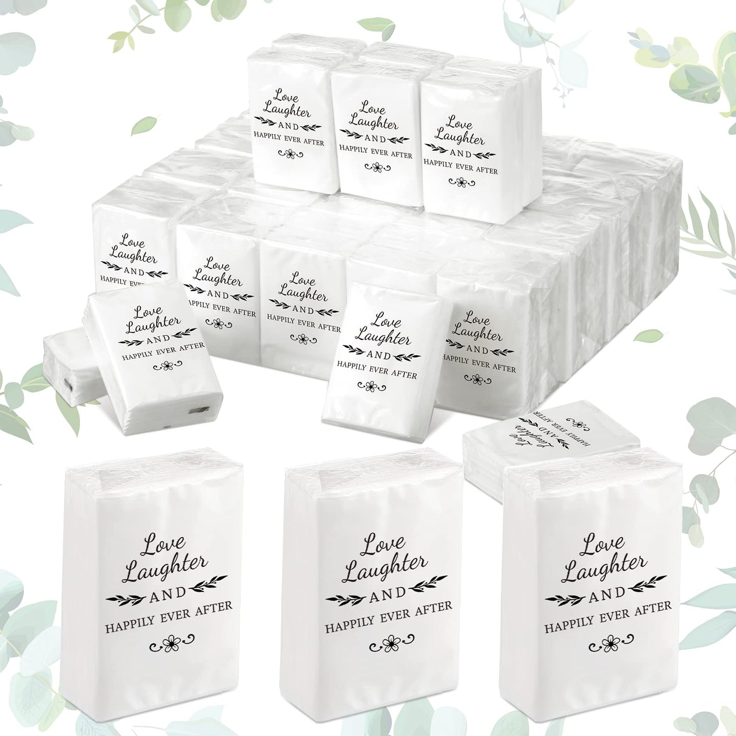 50 Pack Happy Tears Tissues Packs for Wedding Bulk Facial Tissues Items for Guests Welcome Bags Pocket Paper 3 Ply Individual Mini Travel Tissue Packs for Wedding Graduation Party Ceremony(Classic)