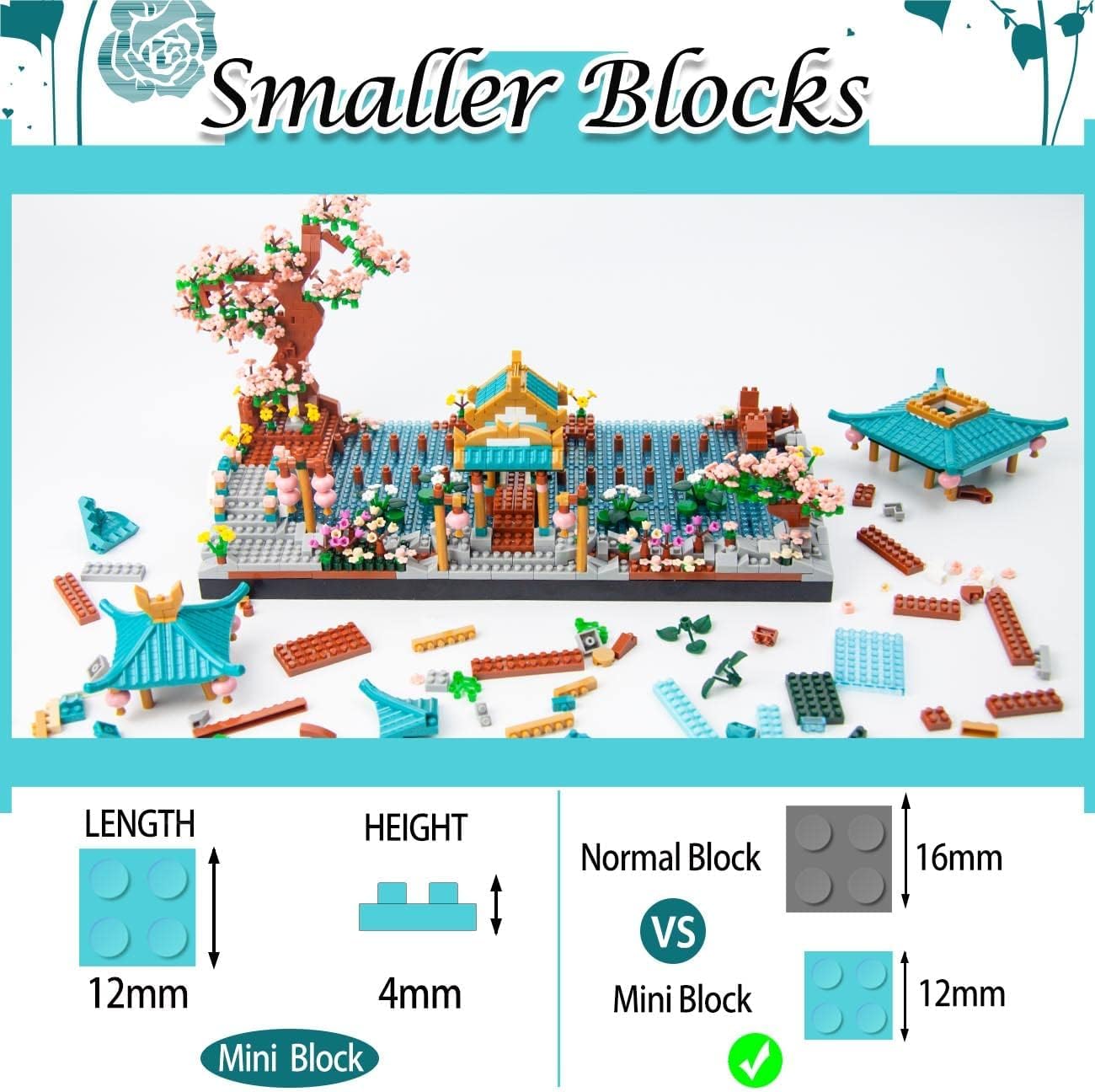 OundarM Mini Chinese Classical Garden Building Blocks Set, Cherry Blossom Botanical Collection Building Set for Adults, 14+ Teens, Home Decor Accessories (2350 Pcs)