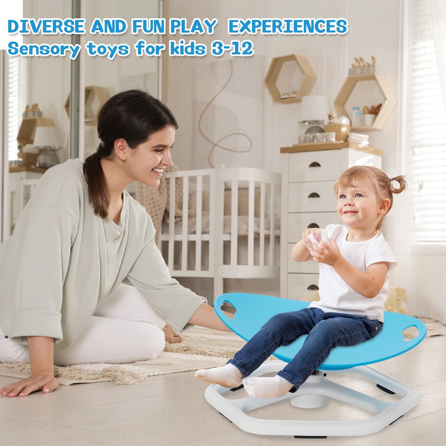 Sensory Spinning Chair for Kids, 360° Sit and Spin Seat for Autism & ADHD, Indoor/Outdoor Balance Training Toy, Sturdy Non-Slip Base, Supports 220 lbs Blue