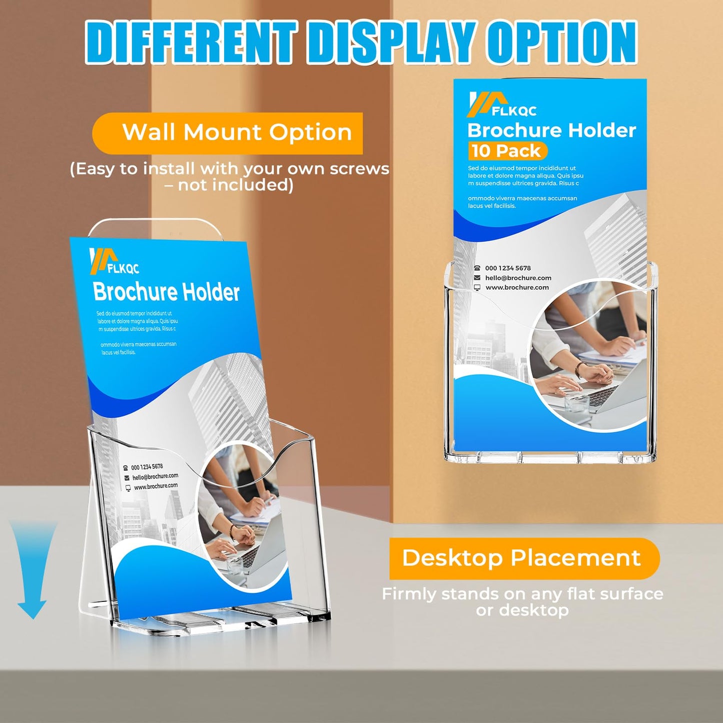 FLKQC Acrylic Brochure Holder, 10 Pack Brochure Holder Stand Plastic Pamphlet Holder Clear Literature Countertop Organizer Plastic Flyer Display Stand for Magazine, Document, Booklet