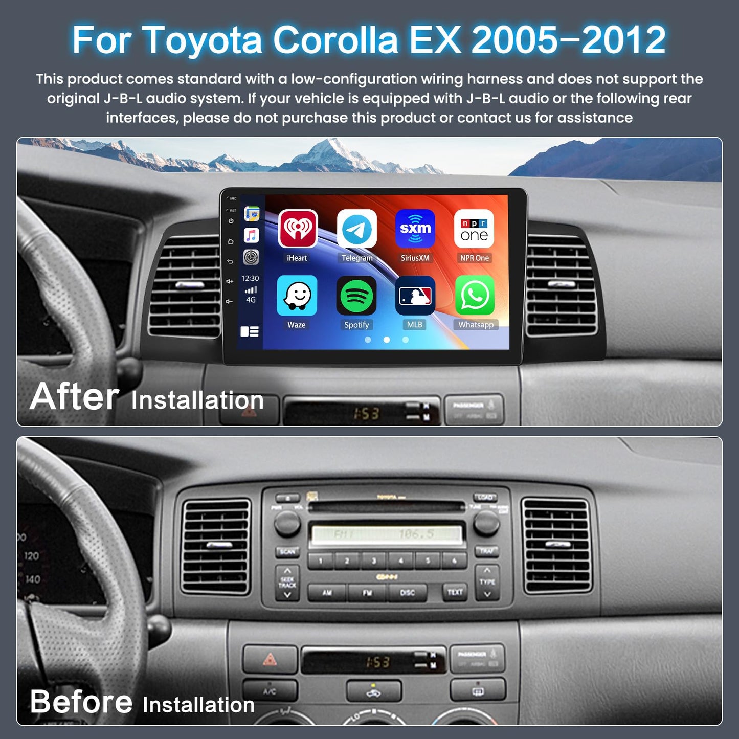 2+64GB Inefala for Toyota Corolla EX 2005-2012 Android Car Radio Stereo with Wireless Carplay Android Auto, 9 Inch HD Touchscreen with WiFi GPS Bluetooth FM/RDS SWC USB Backup Camera MIC
