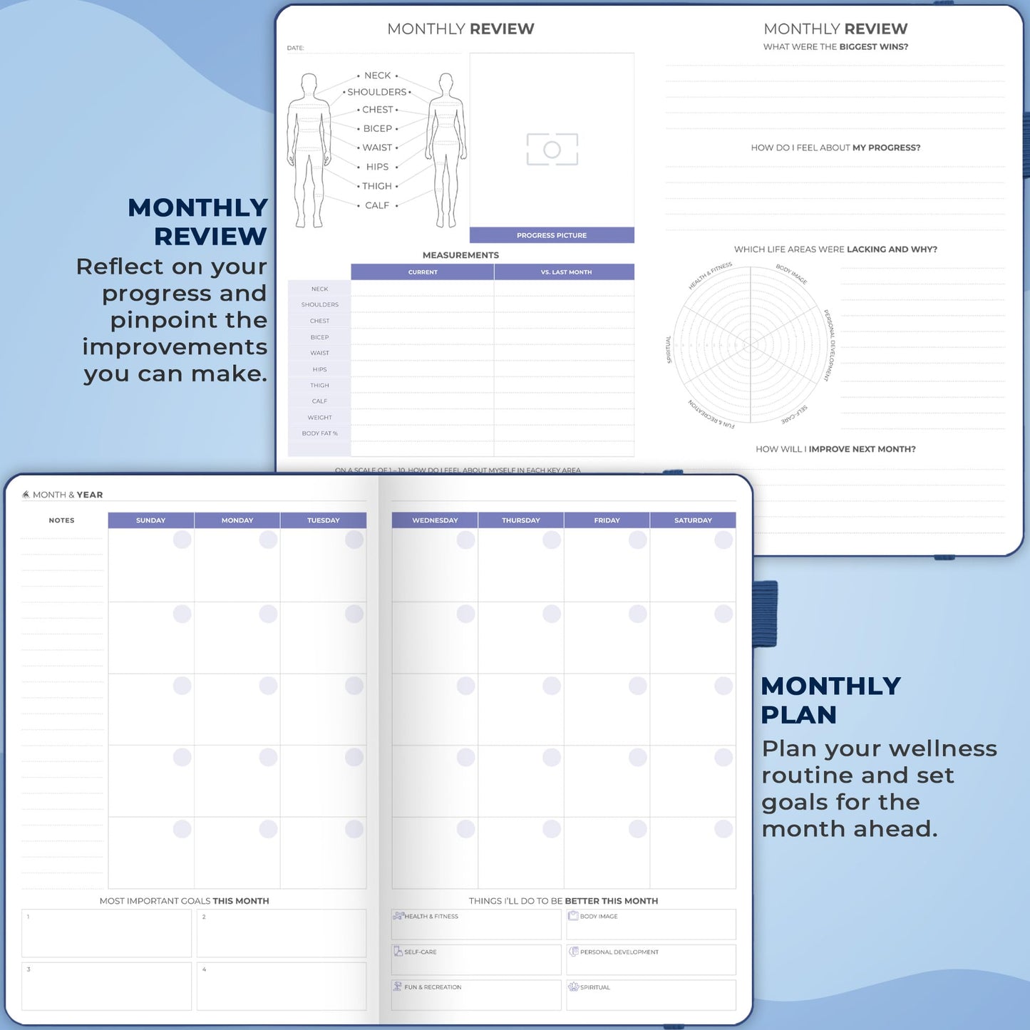 Clever Fox Fitness & Food Journal – Nutrition & Workout Planner for Women & Men – Diet & Gym Exercise Log Book with Calendars, Diet & Training Trackers - Undated, A5 Size, Hardcover (Mystic Blue)