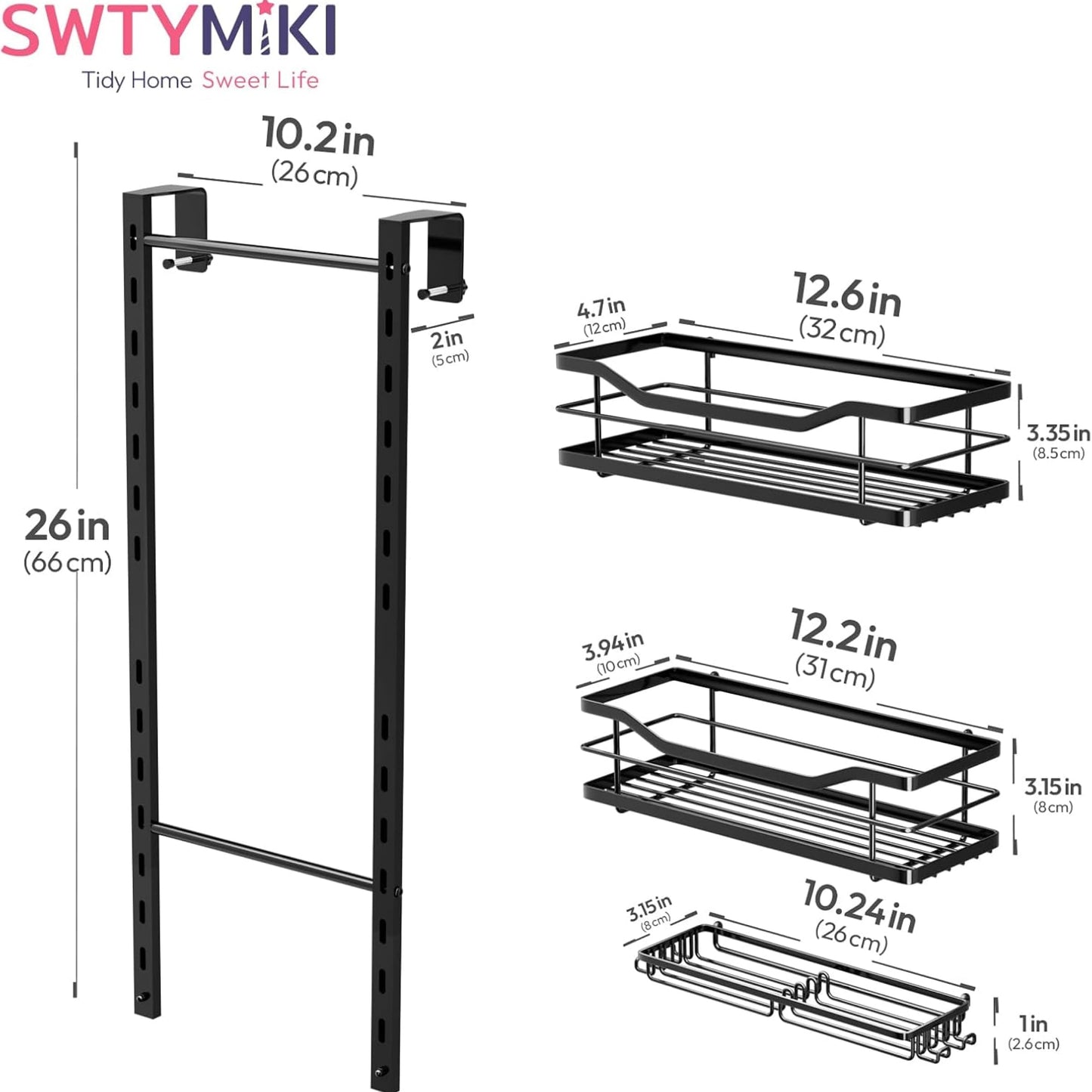 SWTYMIKI Over the Door Shower Caddy - 3 Tier Adjustable Shower Caddy Hanging with Soap Holder, No Drilling Stainless Steel Shower Organizer Hanging for Body Wash, Shampoo, Soap, Razor