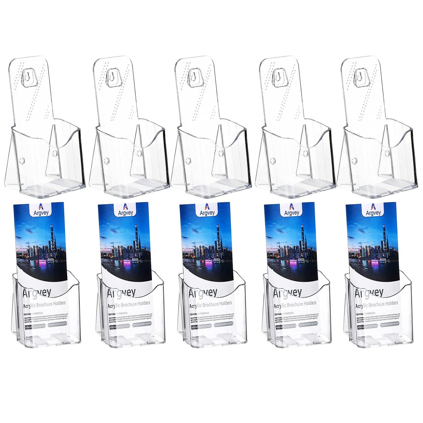 Acrylic Brochure Holder 4x9 Inch, Clear Pamphlet Holder Display Stand for Trifold 4 Inch Flyers, Booklets, Table Signs, Plastic Rack Card Holder for Office, Home, Store, 10 Pack