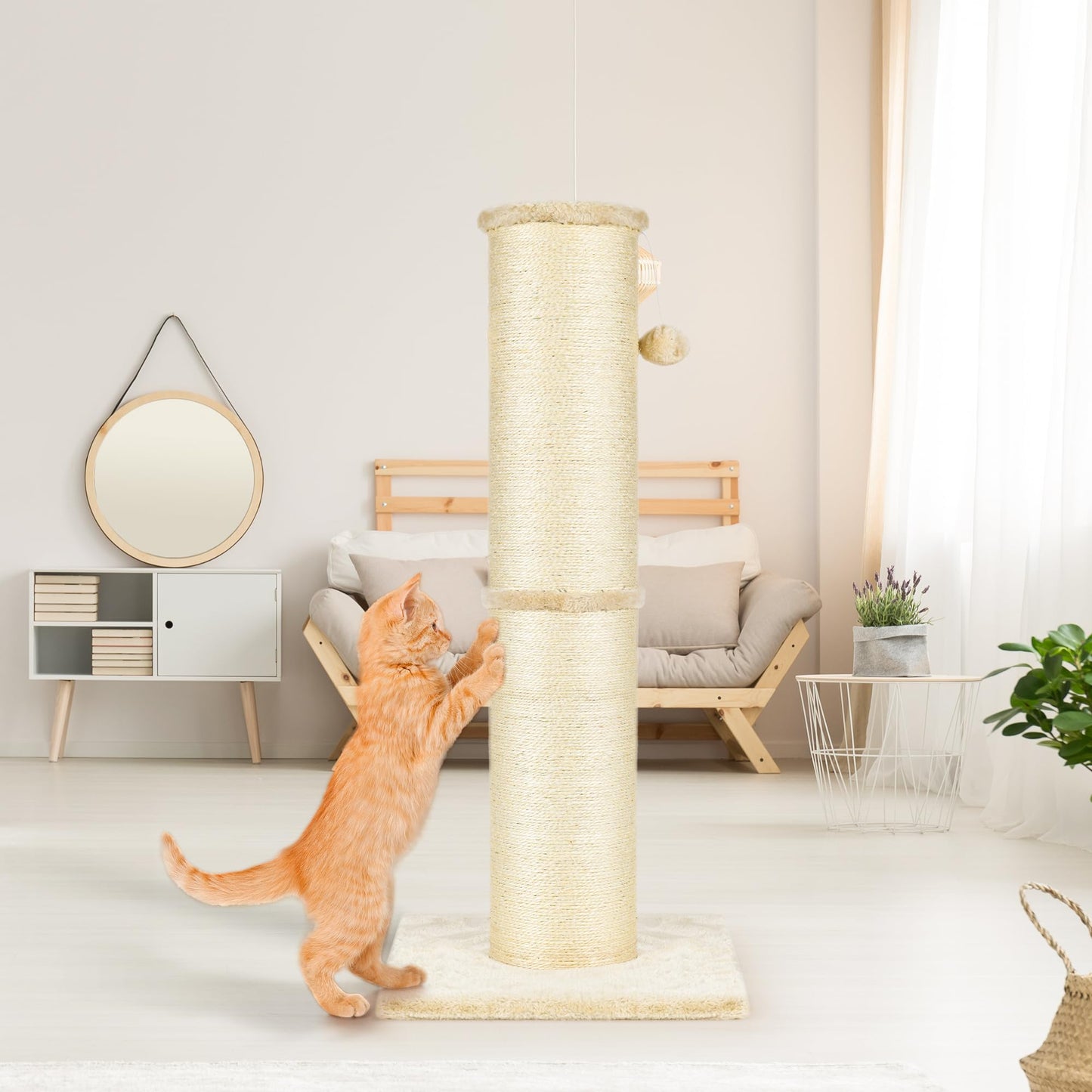 PAWSCRAT Cat Scratching Post 32 Inch High, 5.5 Inch Large Diameter Natural Sisal Cat Scratch Post, Scratch-Resistant and Durable Tall Cat Scratcher for Indoor Cats