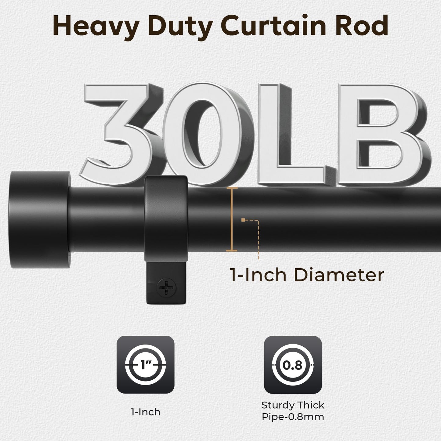 Zeerobee Curtain Rods for Windows 48 to 84, 1 Inch Black Heavy Duty Drapery Rods with Adjustable Length, Outdoor Modern Curtain Pole with Simple End Caps, 32"-86", Black