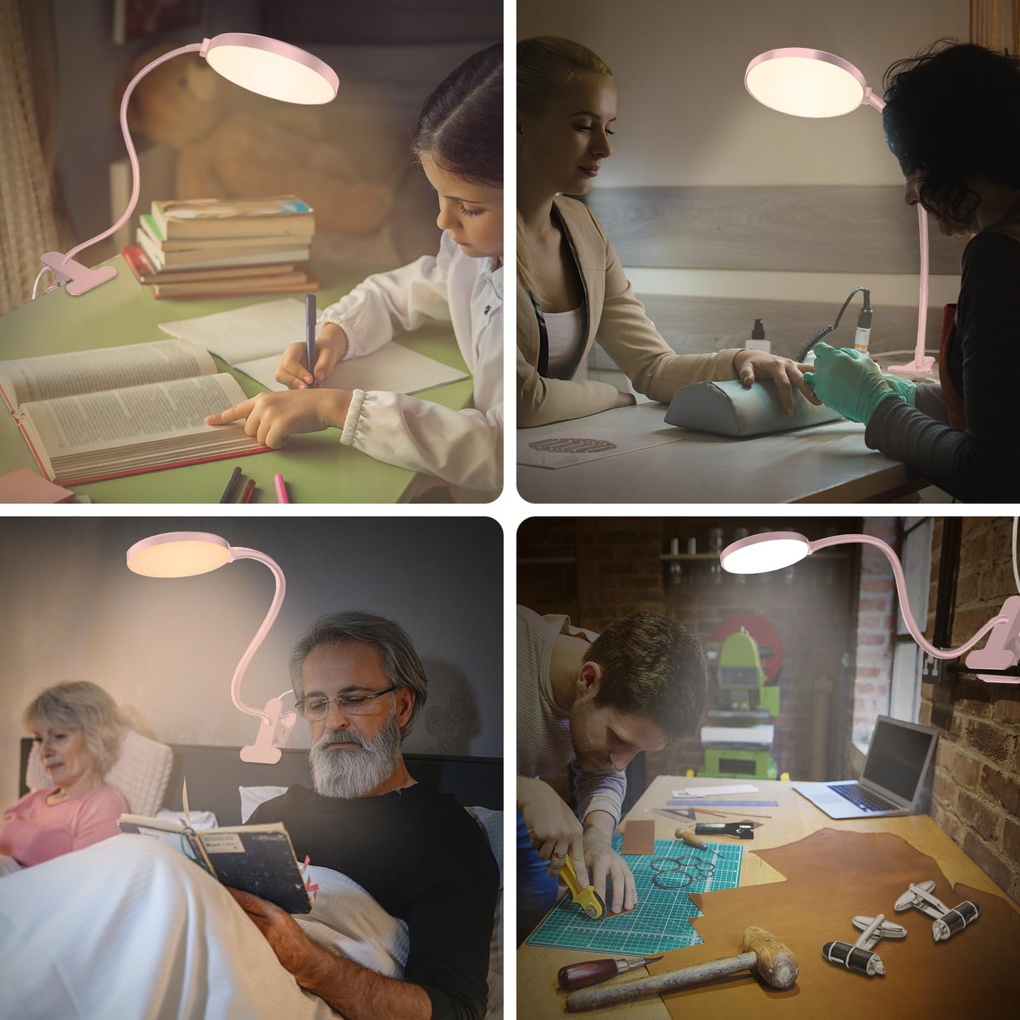 Reading Light with Remote, LED Desk Lamp Clip on [1H Timer & Nightlight] RA>95 Dimmable Silicone Flexible Arm, USB Reading Lamp Clamp for Table - 4.7'' (Adapter Included) -Pink