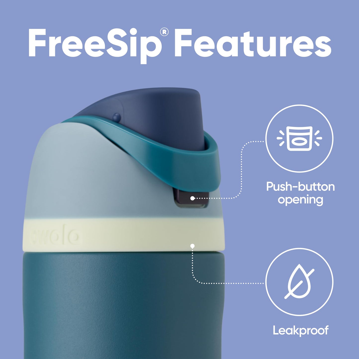 Owala FreeSip Insulated Stainless Steel Water Bottle with Straw for Sports and Travel, BPA-Free, 24-oz, Blue/Teal (Denim)