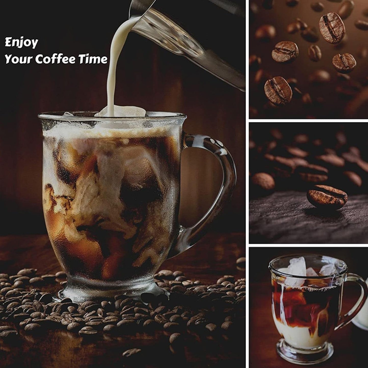 NBABSR 16 OZ Clear Glass Large Coffee Mugs Set of 4,Big Beer Cups with Handle,Bottom Nine-Sided Diner Mug for Men and Women for Hot Beverages,Tea, Cappuccino, Latte, Espresso, Juice Mothers