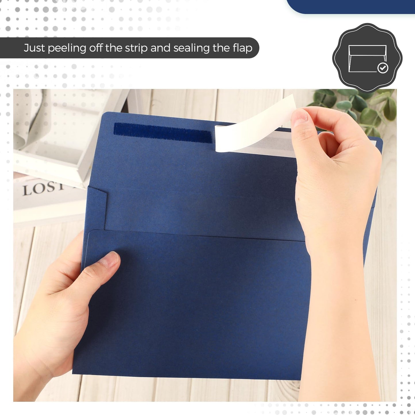 Harloon 100 Pcs A9 Invitation Envelopes 5.75 x 8.75 Inch Wedding Invitation Envelope 110 GSM Self Adhesive Paper Greeting Card Envelope for Birthday Photos Letters Baby Shower Office(Navy Blue)