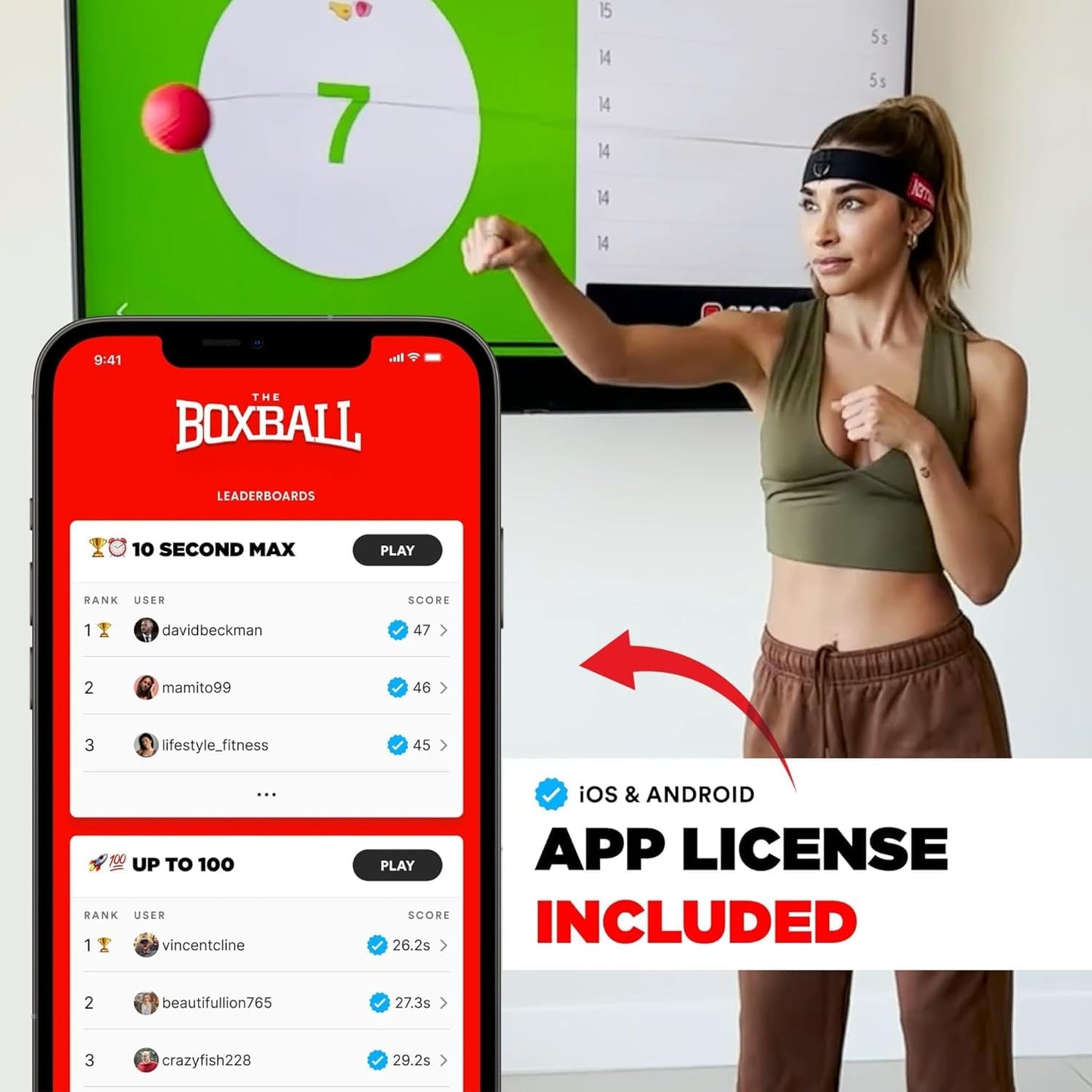 Boxbollen Original Complete Set with The Boxball App License (iOS & Android) - Fun Sports Game Workout for All Ages Burn Calories, Boost Hand-Eye Coordination Cognitive Fitness 2023 Edition Red