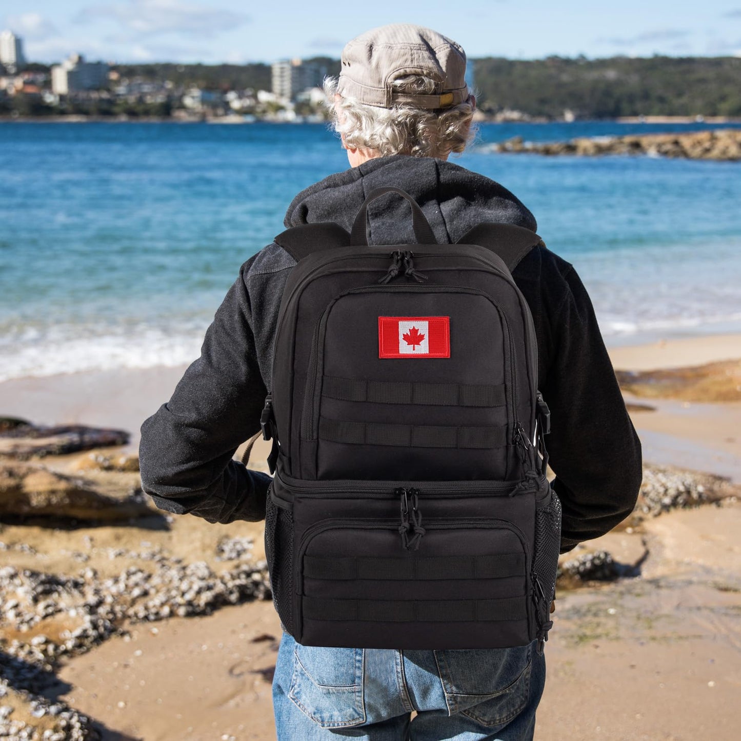 Tactical Double Deck Cooler Backpack for Men,Large Lunch Backpack with 2 Compartment,Soft Cooler Bag Water-Resistant Leak Proof Cooler Bag Beach Picnic