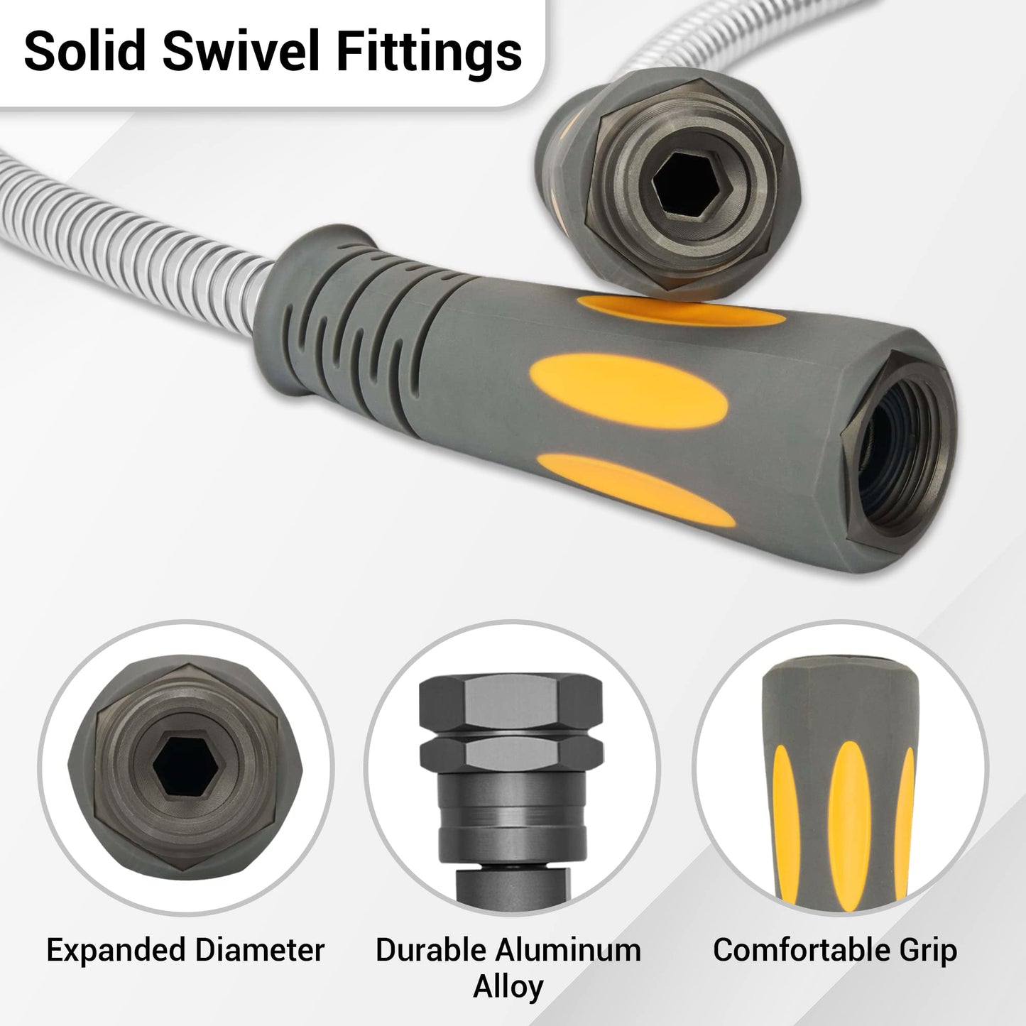 TheFitLife Flexible Metal Garden Hose - Lightweight Stainless Steel Water Hose with Solid Fittings and Sprayer Nozzle - Leak Proof Kink Free, Anti-rust, Large Diameter, Durable and Easy Storage (25FT)
