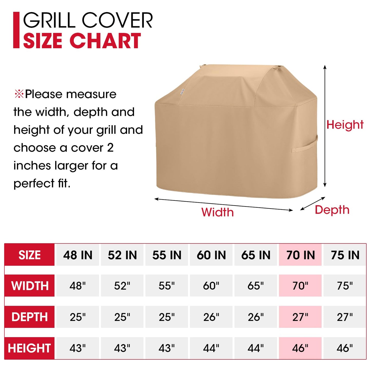 Unicook 70” Grill Cover, Light Brown