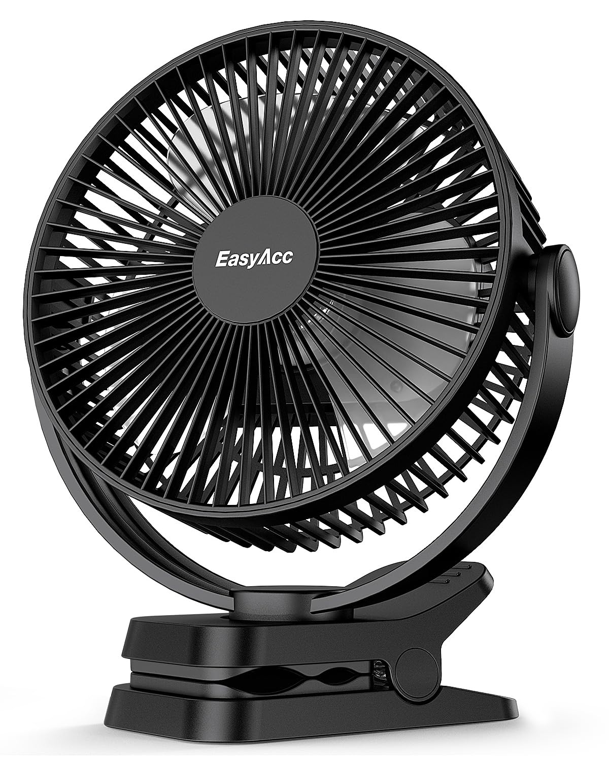 EasyAcc 10000mAh Desk Clip on Fan, Max 37 Hours Portable Rechargeable Fan,with 5 Speeds,Digital Display, Strong Airflow Sturdy Clamp, for Camping Tent Golf Cart Treadmill Travel 8-Inch Black