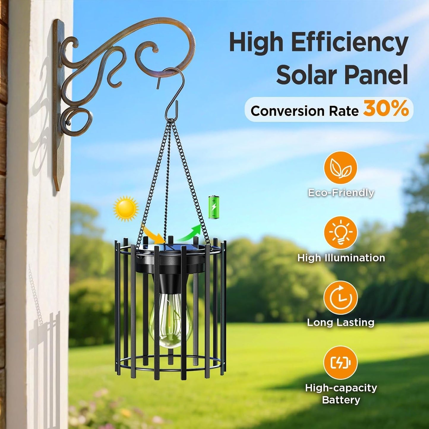 KOOPER Solar Lanterns Outdoor Waterproof, 14.56" Upgraded Bright Hanging Solar Lights Outdoor Lanterns Decorative, Auto ON/Off Metal Hanging Lantern Lights for Pathway Yard Patio Garden Decor 2 Pack