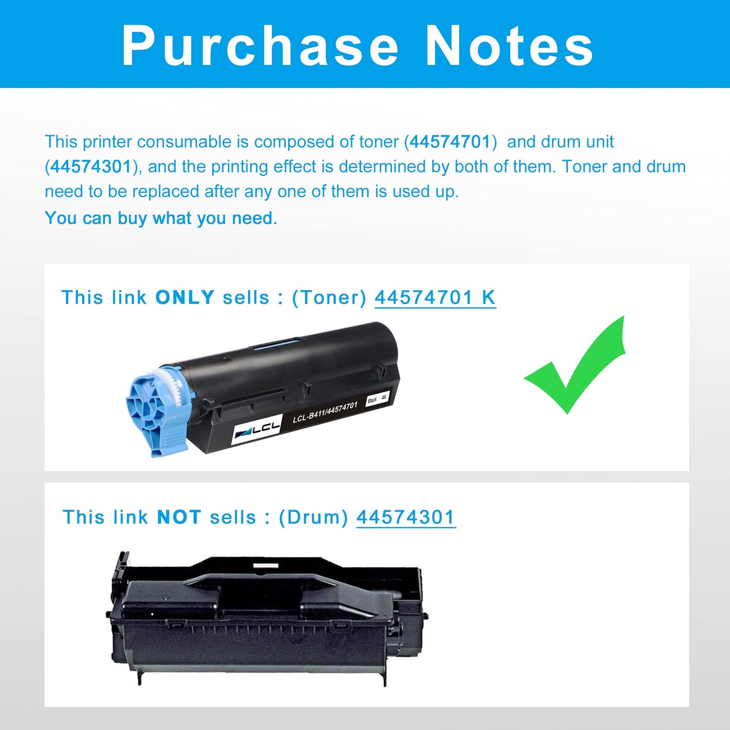 LCL Compatible Toner Cartridge for OKI B411 B431 44574701 4000 Pages (1-Pack Black) for OKI B411 B411d B411dn B431d B431dn MB461 MFP MB471 MB471w MB491 MB461 MB471 MB471W