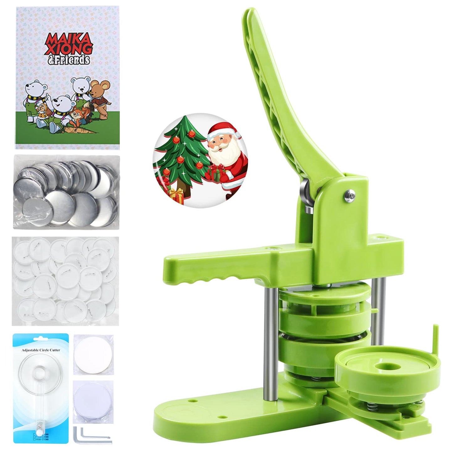 MK.Bear Button Maker Machine 75mm /3 inch, DIY Button Badge Pin Maker Machine Kit, Badge Punch Press Machine with 100 Sets Button Making Supplies & Circle Cutter & Magic Book
